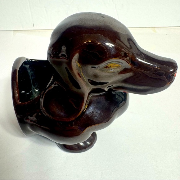 Lipper & Mann-Vintage 1970's DACHSHUND Dog Planter. Brown Drip Redware Pottery - Picture 1 of 11